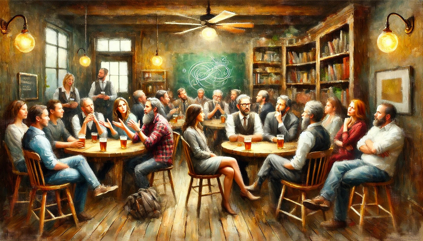 People discussing philosophy in a pub